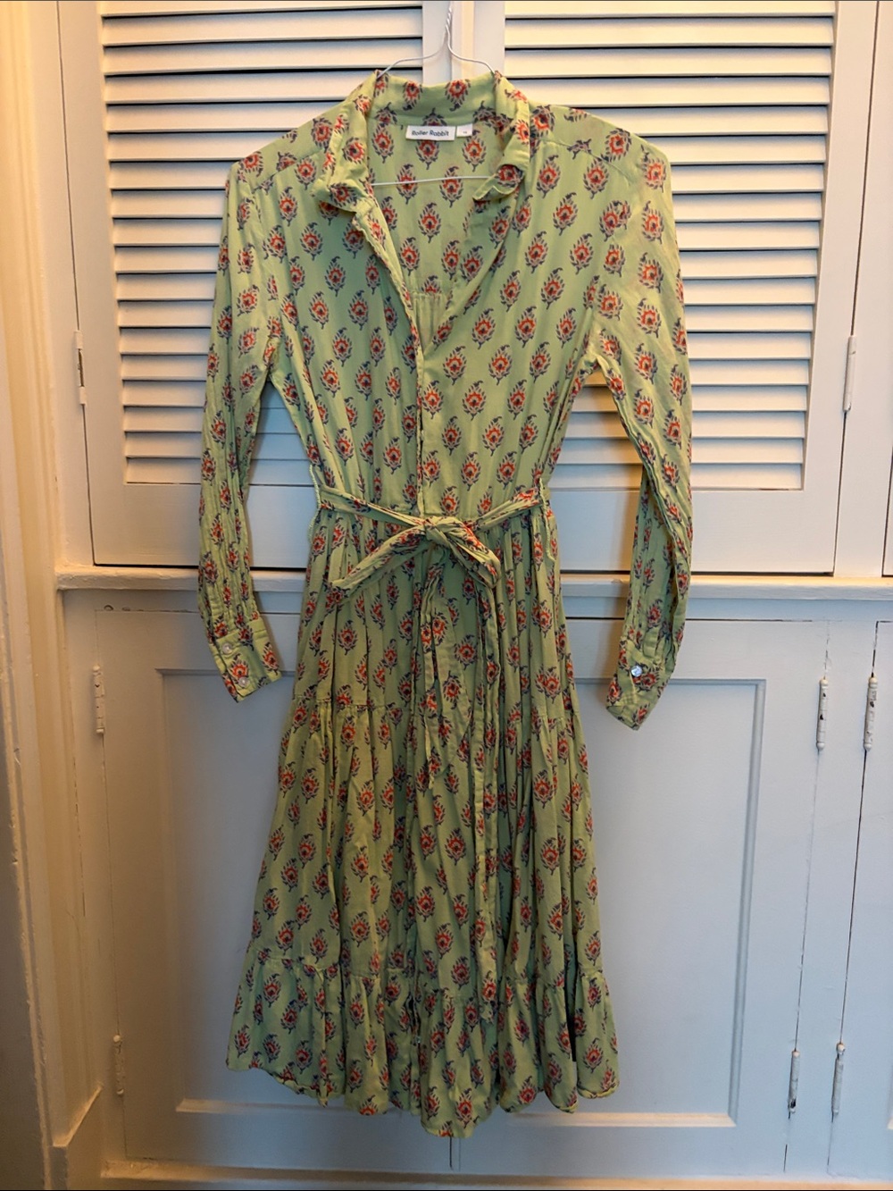 Roller Rabbit Sage Green Floral Midi Shirt Dress